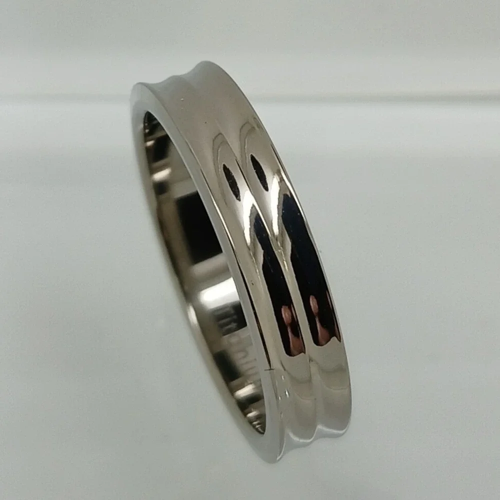 Vintage 1990s Titanium Ring Band Size 11 Silver Double Groove Concave 5mm NOS